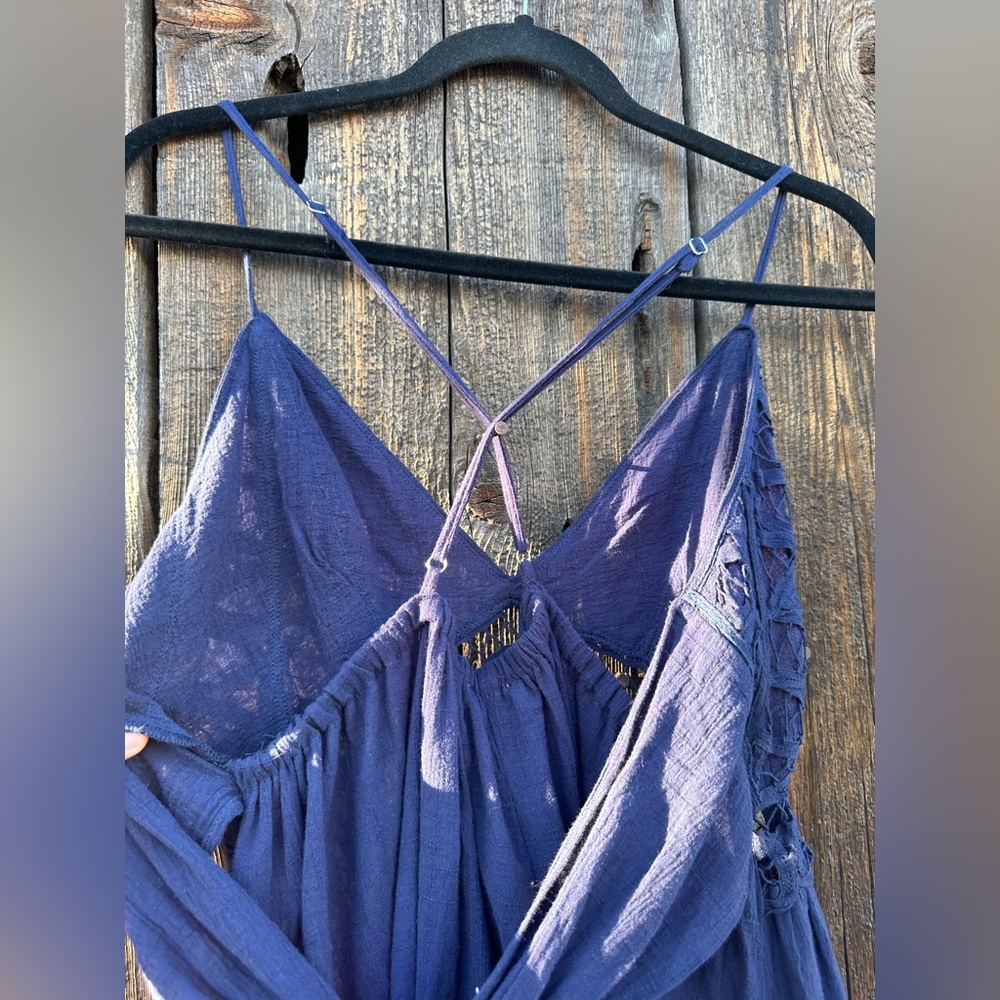 NWT Moon River Navy Blue Cotton Lace Tie Back Maxi Dress with Adjustable Straps - Picture 9 of 10